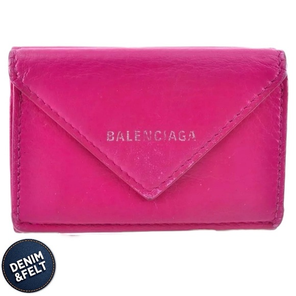 Balenciaga Pink Leather Papier Logo Mini Compact Trifold Wallet | PRELOVED🩷🩷 - Picture 1 of 10